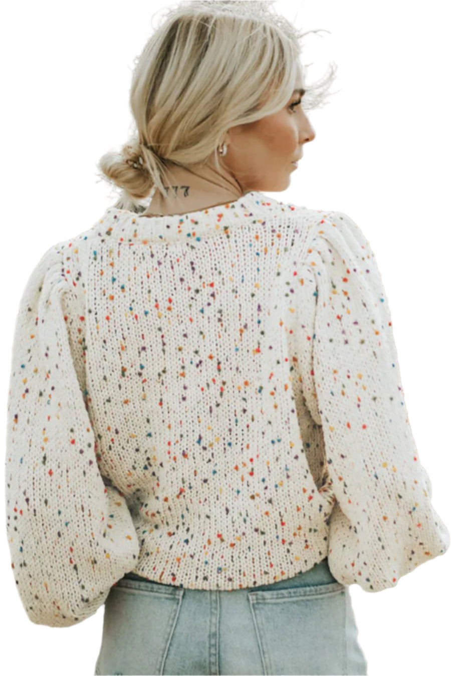 Bella Love Boutique California LLC Sweaters & Cardigans/Sweaters Beige Colorful Confetti Dots Cable Knit Crew Neck Sweater