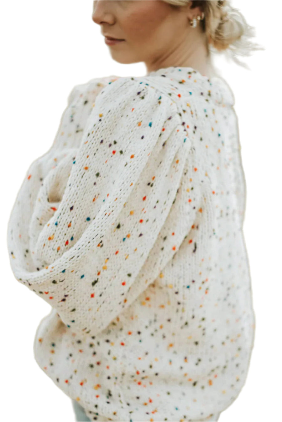 Bella Love Boutique California LLC Sweaters & Cardigans/Sweaters Beige Colorful Confetti Dots Cable Knit Crew Neck Sweater