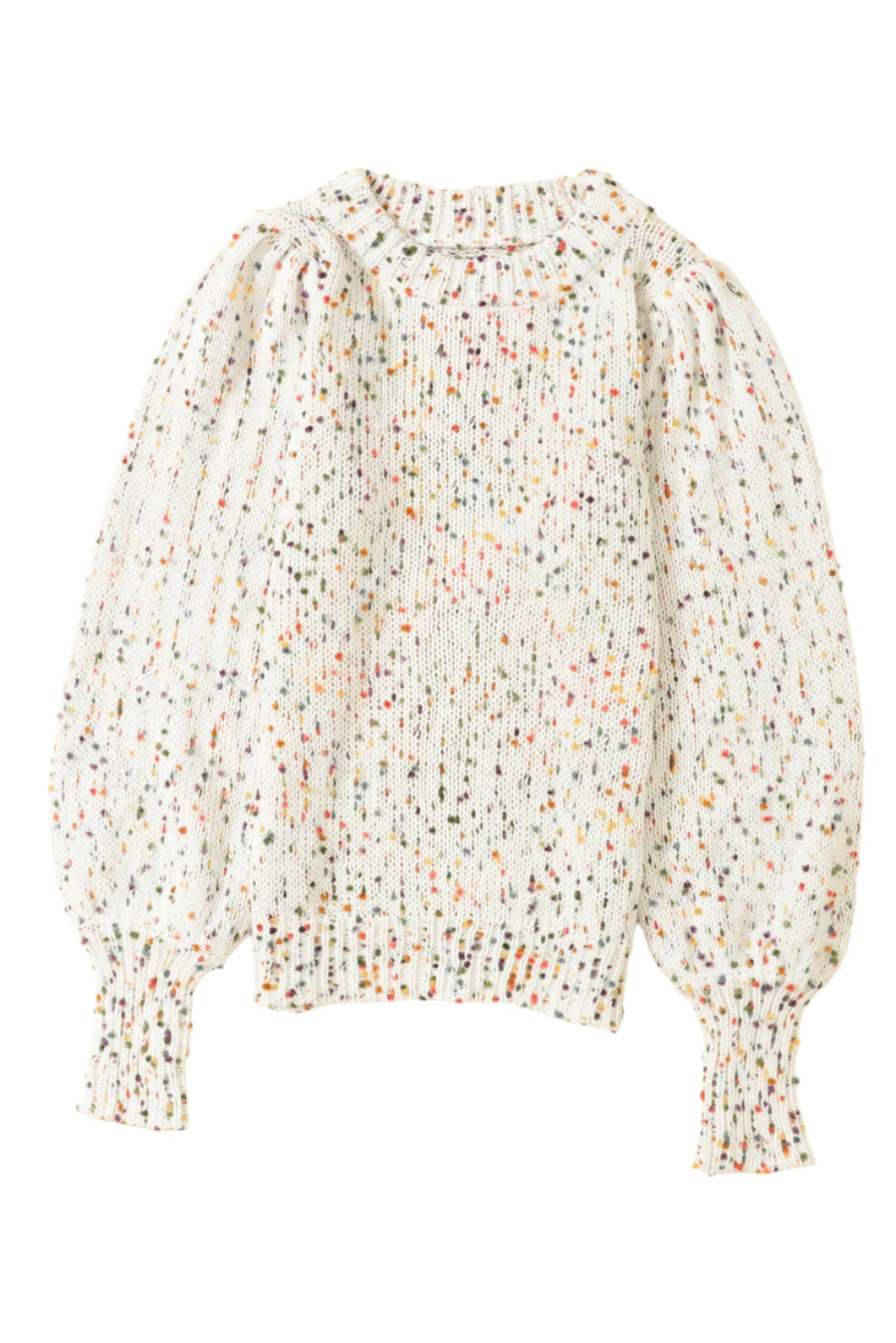 Bella Love Boutique California LLC Sweaters & Cardigans/Sweaters Beige Colorful Confetti Dots Cable Knit Crew Neck Sweater