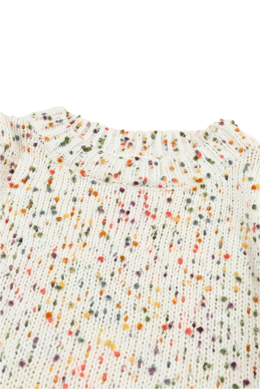 Bella Love Boutique California LLC Sweaters & Cardigans/Sweaters Beige Colorful Confetti Dots Cable Knit Crew Neck Sweater