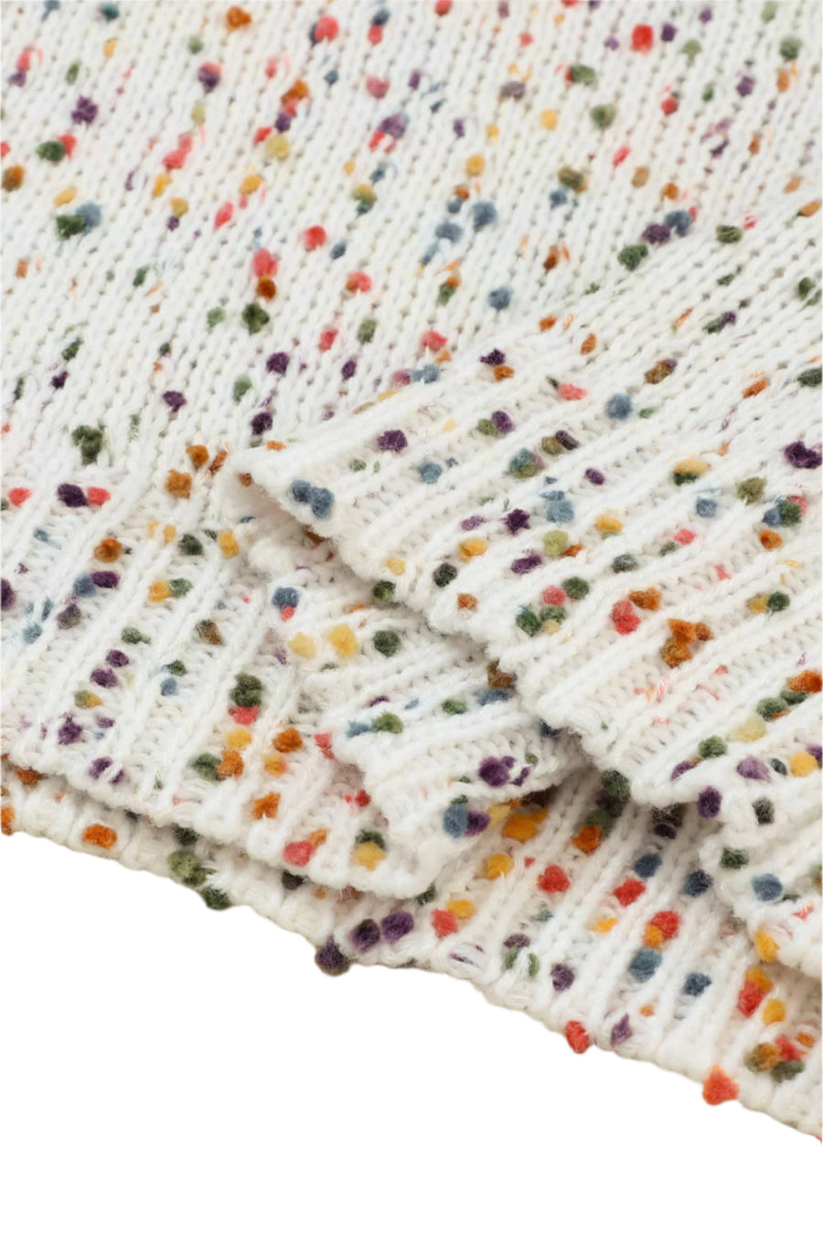 Bella Love Boutique California LLC Sweaters & Cardigans/Sweaters Beige Colorful Confetti Dots Cable Knit Crew Neck Sweater