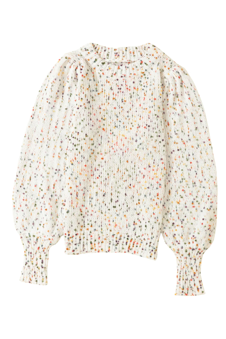 Bella Love Boutique California LLC Sweaters & Cardigans/Sweaters Beige Colorful Confetti Dots Cable Knit Crew Neck Sweater