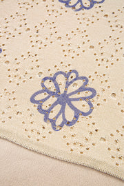 Bella Love Boutique California LLC Sweaters & Cardigans/Sweaters Beige Contrast Flower Print Eyelet Drop Shoulder Sweater