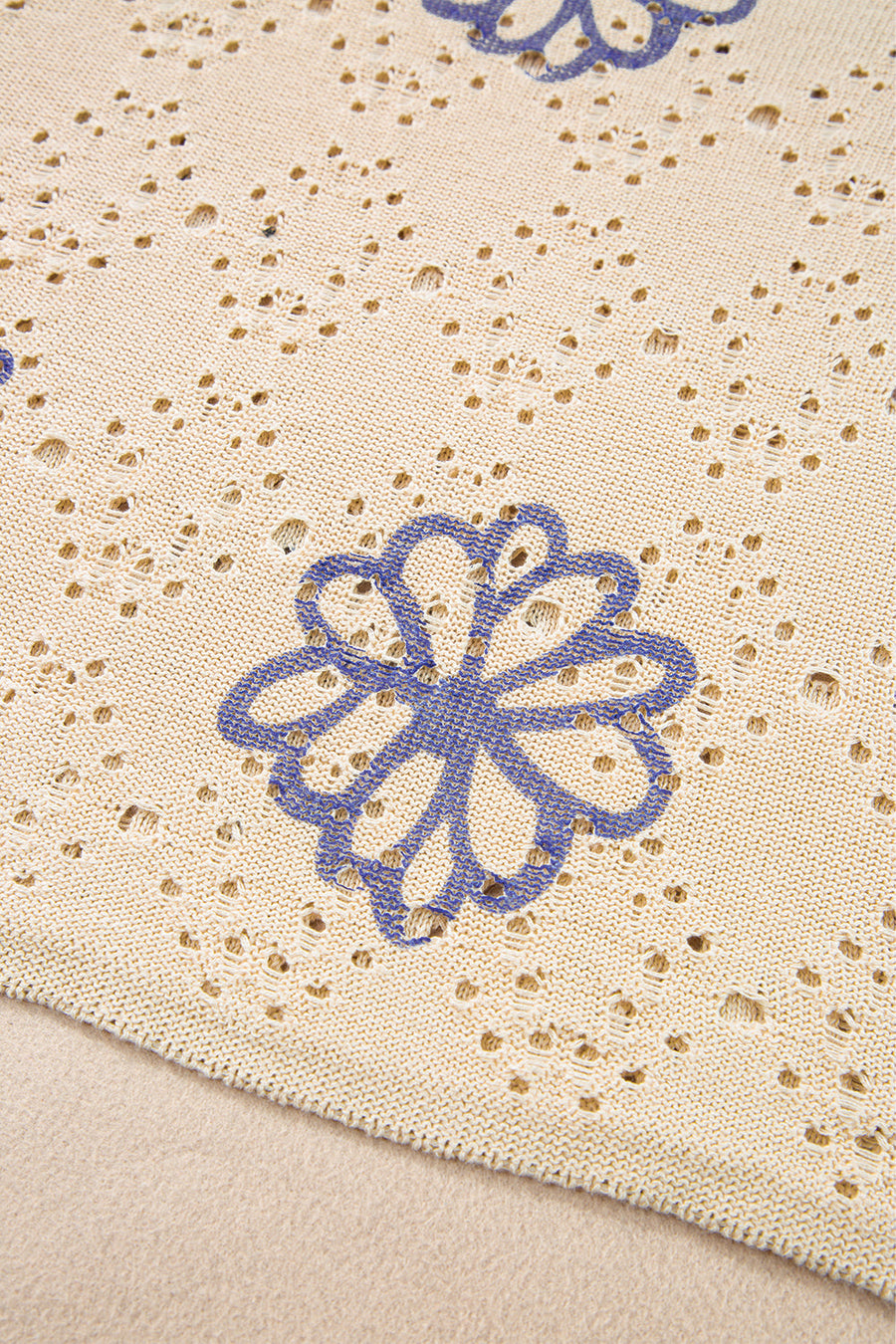 Bella Love Boutique California LLC Sweaters & Cardigans/Sweaters Beige Contrast Flower Print Eyelet Drop Shoulder Sweater