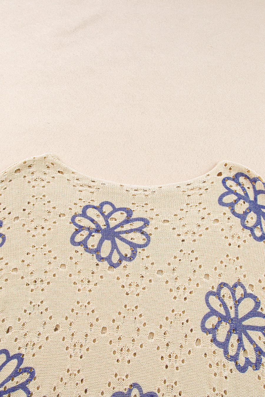 Bella Love Boutique California LLC Sweaters & Cardigans/Sweaters Beige Contrast Flower Print Eyelet Drop Shoulder Sweater