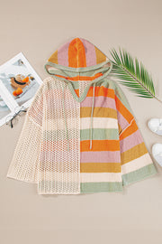 Bella Love Boutique California LLC Sweaters & Cardigans/Sweaters Beige Oversized Colorblock V Neck Hooded Sweater