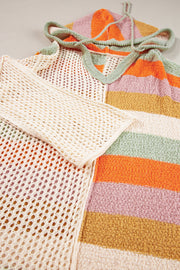 Bella Love Boutique California LLC Sweaters & Cardigans/Sweaters Beige Oversized Colorblock V Neck Hooded Sweater