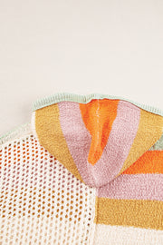 Bella Love Boutique California LLC Sweaters & Cardigans/Sweaters Beige Oversized Colorblock V Neck Hooded Sweater