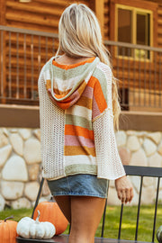 Bella Love Boutique California LLC Sweaters & Cardigans/Sweaters Beige Oversized Colorblock V Neck Hooded Sweater