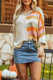 Bella Love Boutique California LLC Sweaters & Cardigans/Sweaters Beige Oversized Colorblock V Neck Hooded Sweater