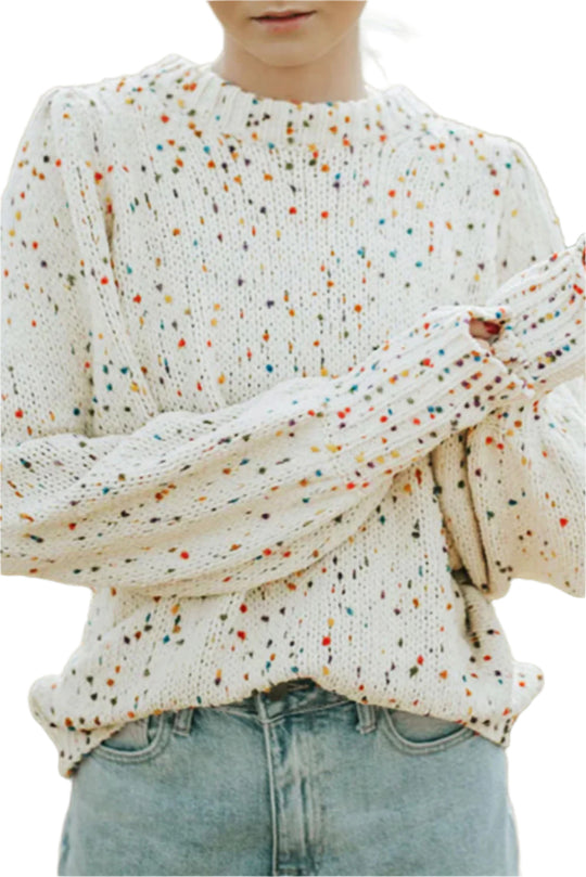 Bella Love Boutique California LLC Sweaters & Cardigans/Sweaters Beige / S / 50%Polyester+30%Polyamide+20%Acrylic Beige Colorful Confetti Dots Cable Knit Crew Neck Sweater