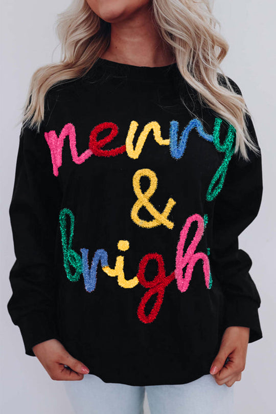 Bella Love Boutique California LLC Sweaters & Cardigans/Sweaters Black / S / 50%Viscose+28%Polyester+22%Polyamide Black Colorful Merry & Bright Tinsel Graphic Sweater