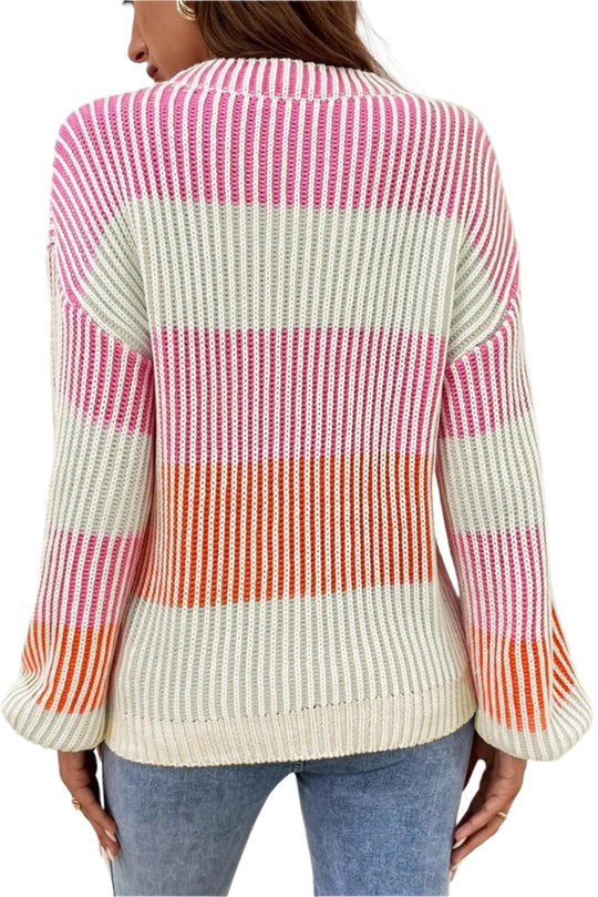 Bella Love Boutique California LLC Sweaters & Cardigans/Sweaters Colorblock Textured Knit Bubble Sleeve Sweater