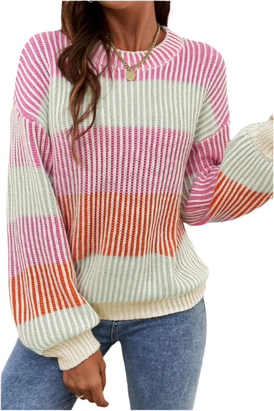 Bella Love Boutique California LLC Sweaters & Cardigans/Sweaters Colorblock Textured Knit Bubble Sleeve Sweater