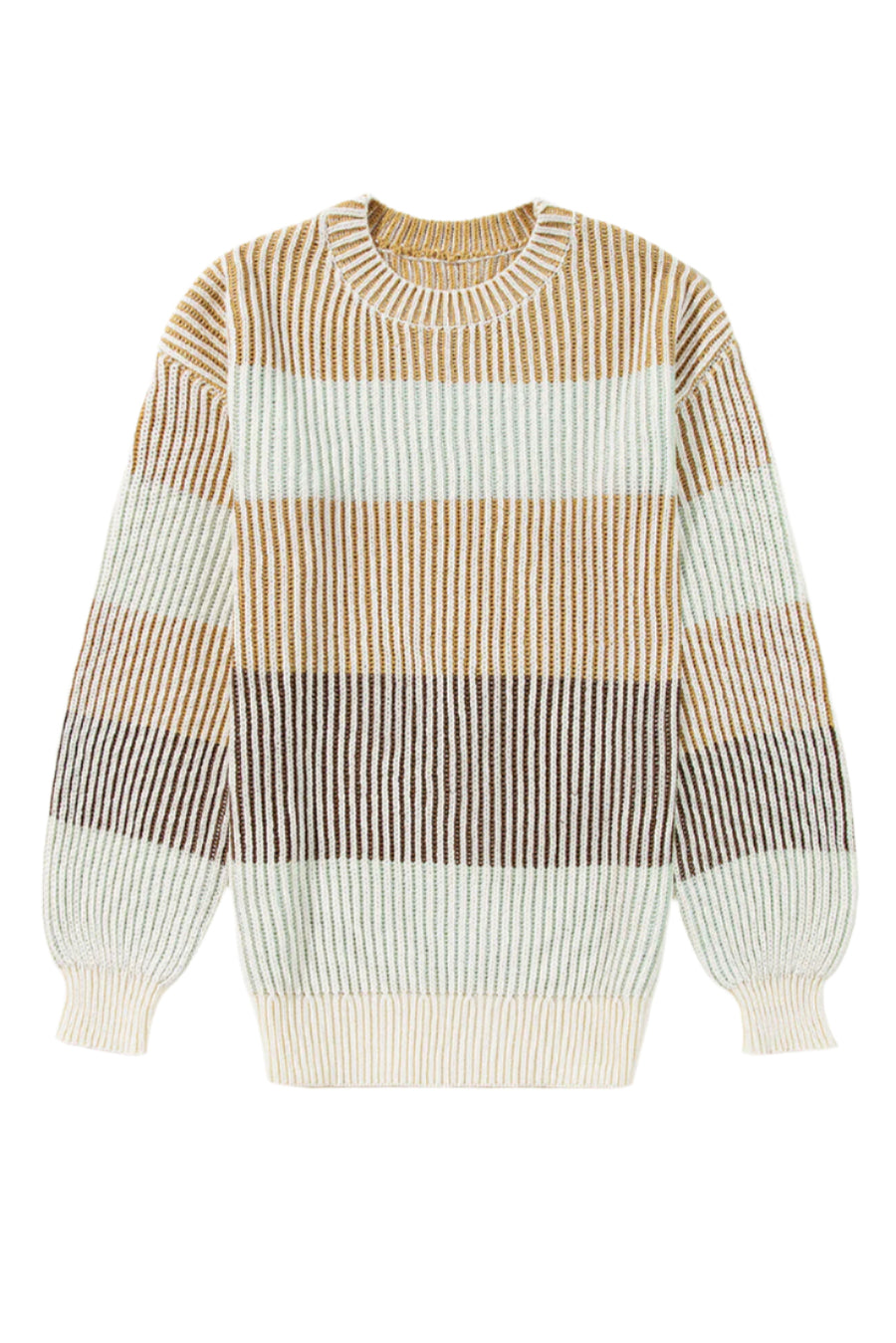 Bella Love Boutique California LLC Sweaters & Cardigans/Sweaters Colorblock Textured Knit Bubble Sleeve Sweater