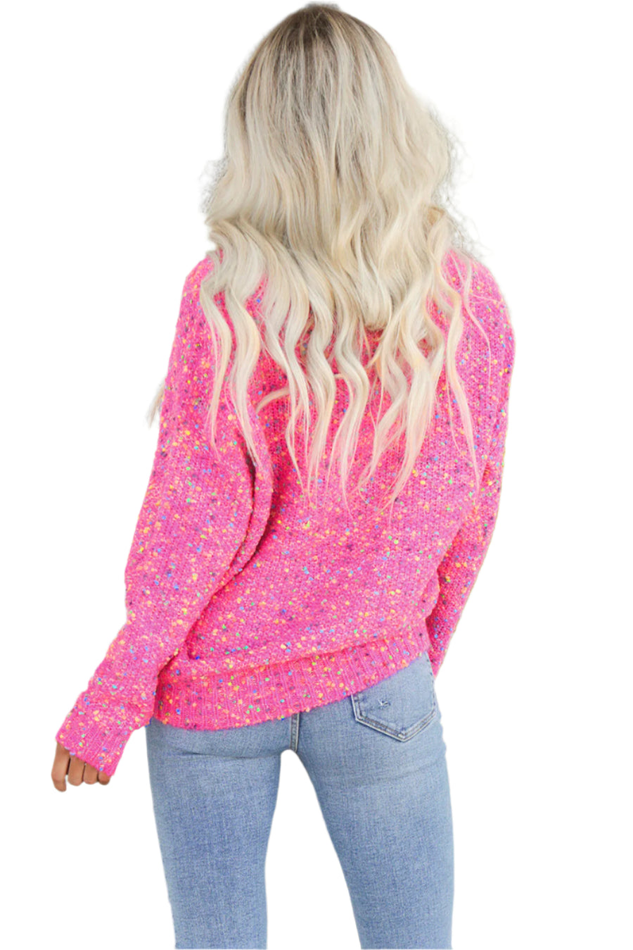 Bella Love Boutique California LLC Sweaters & Cardigans/Sweaters Dark Pink Colorful Spots Knitted V Neck Casual Sweater
