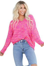 Bella Love Boutique California LLC Sweaters & Cardigans/Sweaters Dark Pink Colorful Spots Knitted V Neck Casual Sweater