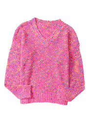 Bella Love Boutique California LLC Sweaters & Cardigans/Sweaters Dark Pink Colorful Spots Knitted V Neck Casual Sweater
