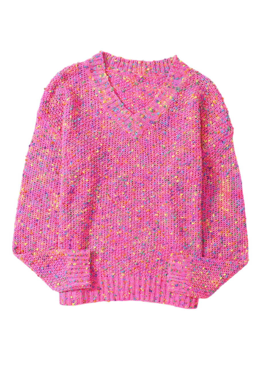 Bella Love Boutique California LLC Sweaters & Cardigans/Sweaters Dark Pink Colorful Spots Knitted V Neck Casual Sweater