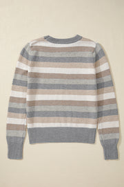 Bella Love Boutique California LLC Sweaters & Cardigans/Sweaters Gray Stripe Color Block Ribbed Edge Round Neck Sweater