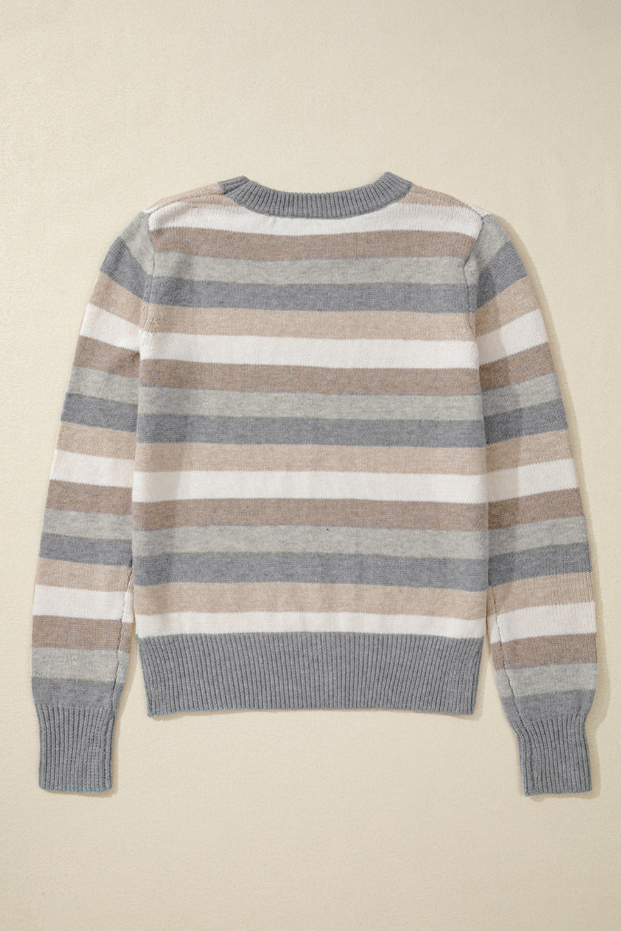 Bella Love Boutique California LLC Sweaters & Cardigans/Sweaters Gray Stripe Color Block Ribbed Edge Round Neck Sweater