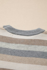 Bella Love Boutique California LLC Sweaters & Cardigans/Sweaters Gray Stripe Color Block Ribbed Edge Round Neck Sweater