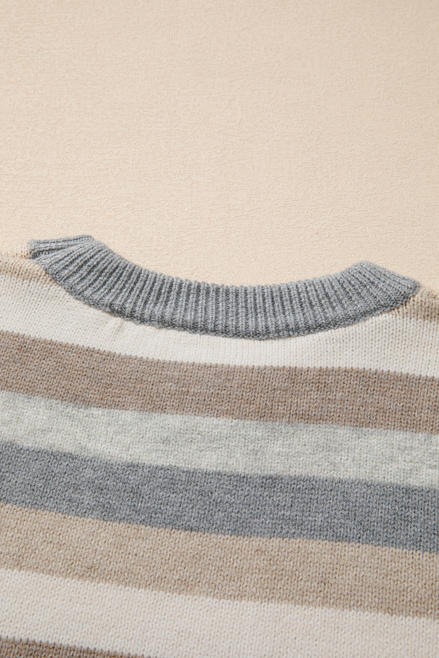 Bella Love Boutique California LLC Sweaters & Cardigans/Sweaters Gray Stripe Color Block Ribbed Edge Round Neck Sweater