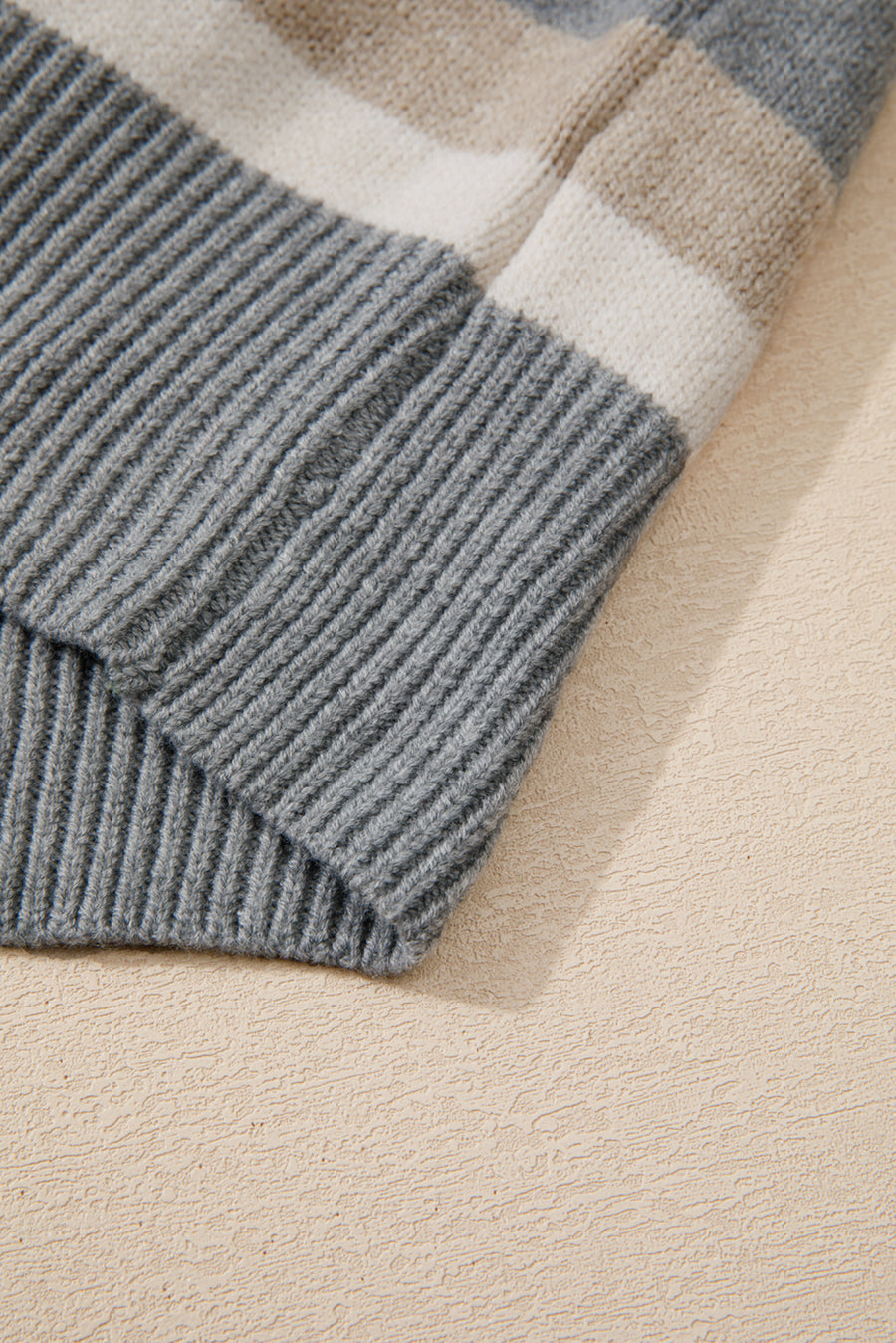 Bella Love Boutique California LLC Sweaters & Cardigans/Sweaters Gray Stripe Color Block Ribbed Edge Round Neck Sweater