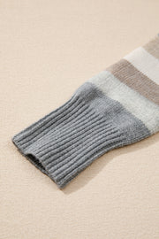 Bella Love Boutique California LLC Sweaters & Cardigans/Sweaters Gray Stripe Color Block Ribbed Edge Round Neck Sweater