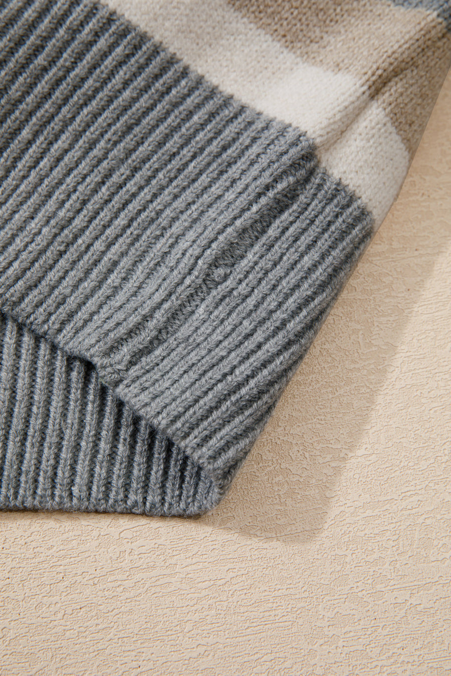 Bella Love Boutique California LLC Sweaters & Cardigans/Sweaters Gray Stripe Color Block Ribbed Edge Round Neck Sweater