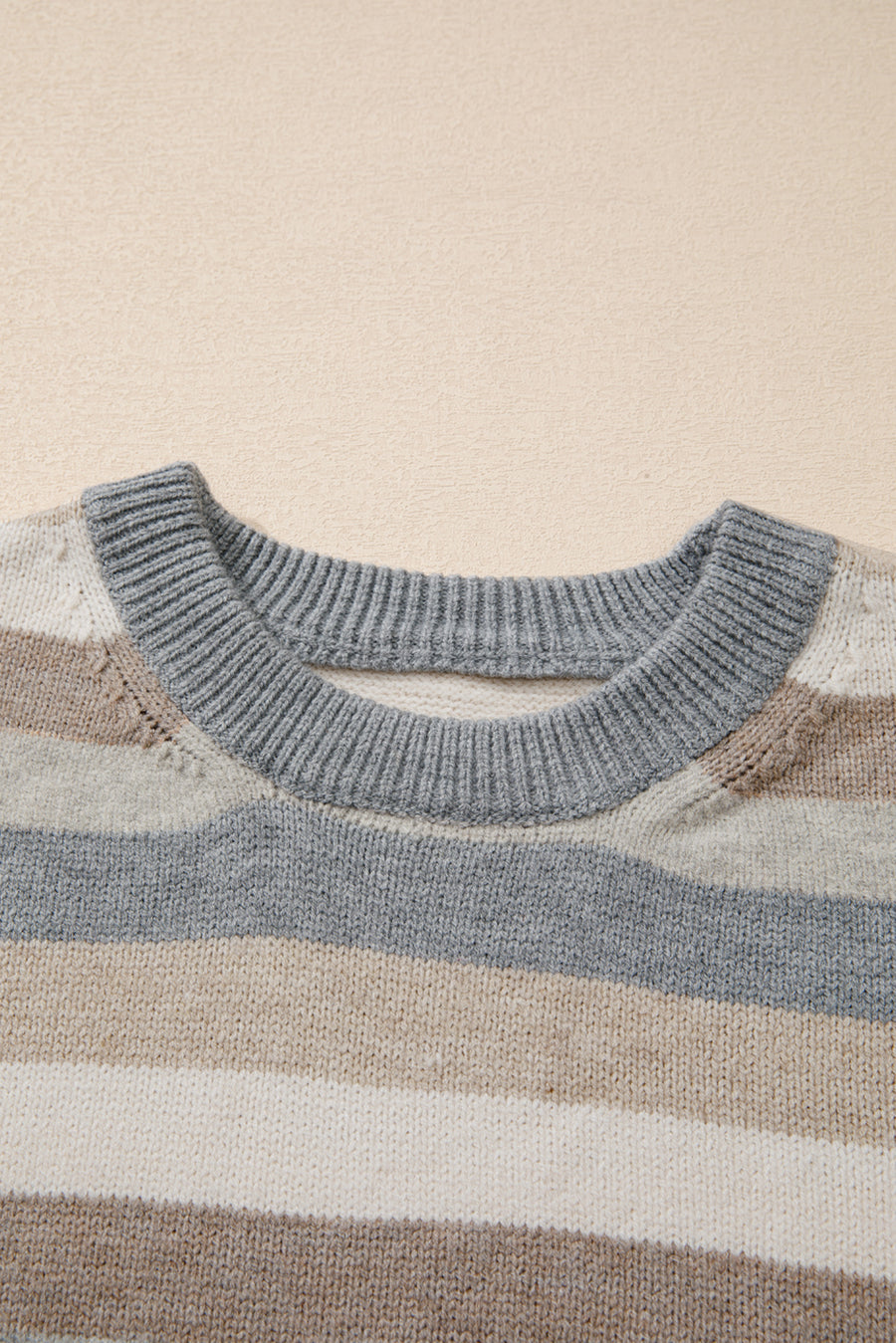 Bella Love Boutique California LLC Sweaters & Cardigans/Sweaters Gray Stripe Color Block Ribbed Edge Round Neck Sweater