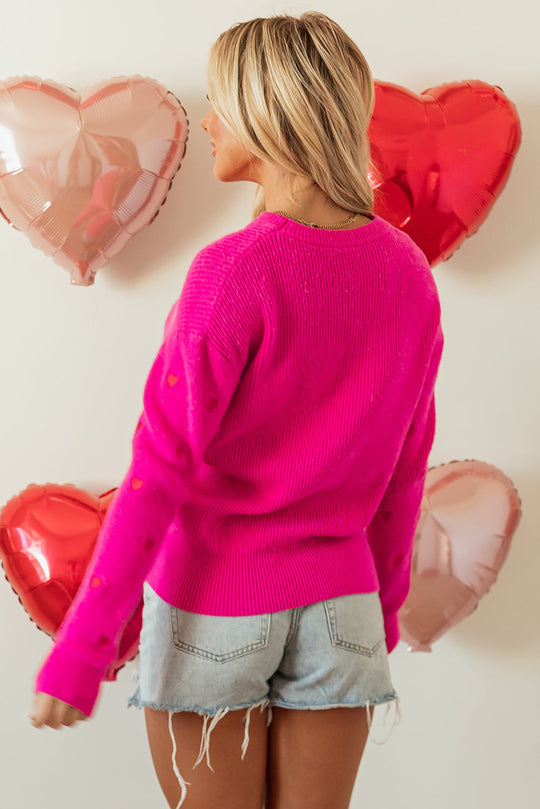 Bella Love Boutique California LLC Sweaters & Cardigans/Sweaters Heart Shape Drop Shoulder Round Neck Sweater