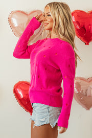 Bella Love Boutique California LLC Sweaters & Cardigans/Sweaters Heart Shape Drop Shoulder Round Neck Sweater