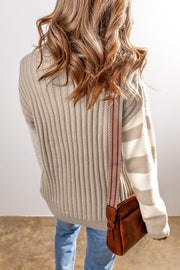 Bella Love Boutique California LLC Sweaters & Cardigans/Sweaters Khaki Cable Knit Colorblock Crew Neck Drop Shoulder Sweater