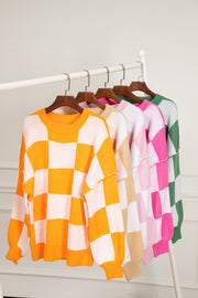 Bella Love Boutique California LLC Sweaters & Cardigans/Sweaters Khaki Checkered Bishop Sleeve Sweater