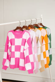 Bella Love Boutique California LLC Sweaters & Cardigans/Sweaters Khaki Checkered Bishop Sleeve Sweater