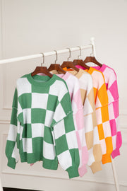 Bella Love Boutique California LLC Sweaters & Cardigans/Sweaters Khaki Checkered Bishop Sleeve Sweater