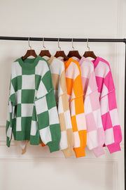 Bella Love Boutique California LLC Sweaters & Cardigans/Sweaters Khaki Checkered Bishop Sleeve Sweater