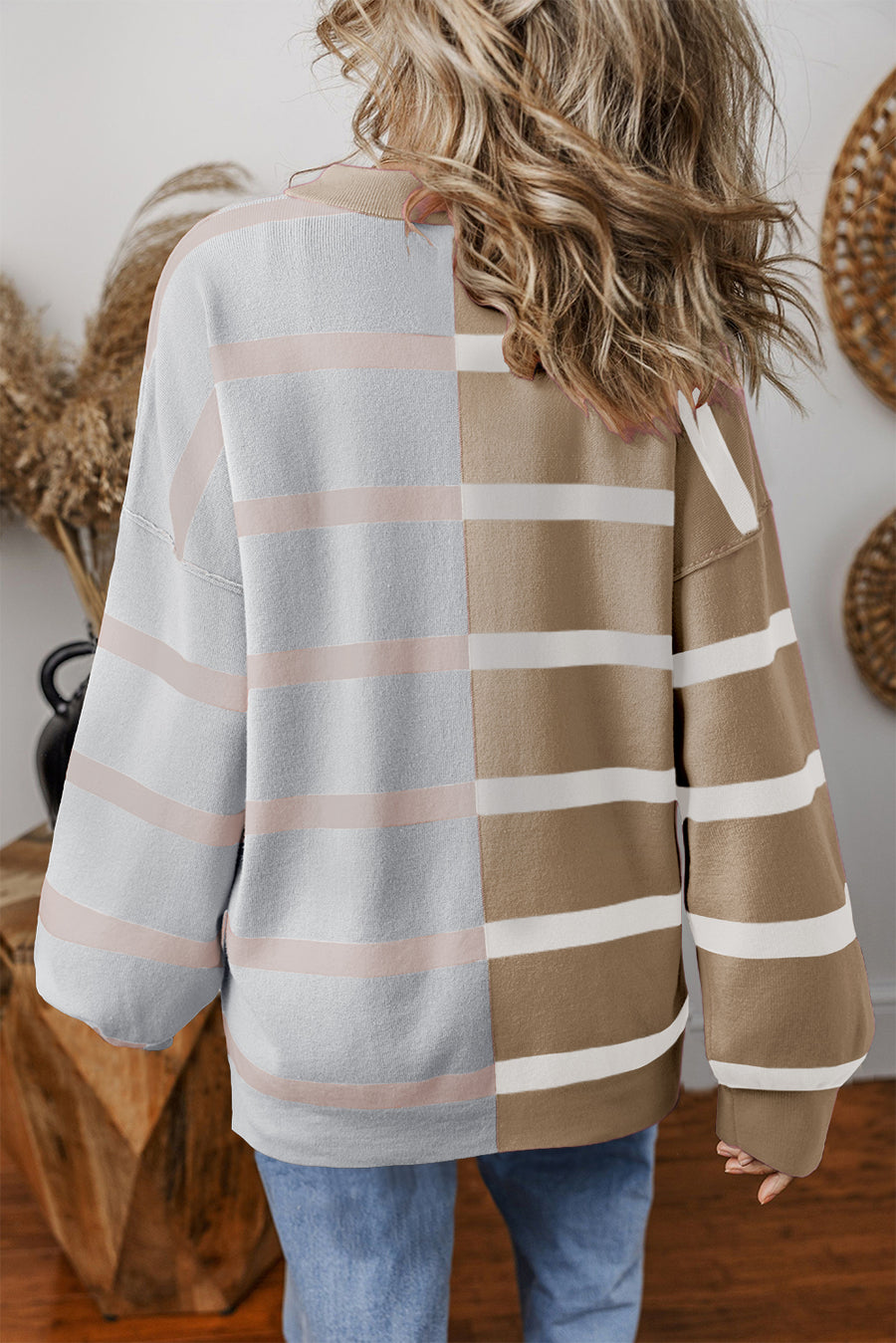 Bella Love Boutique California LLC Sweaters & Cardigans/Sweaters Khaki Stripe Colorblock Oversized Sweater