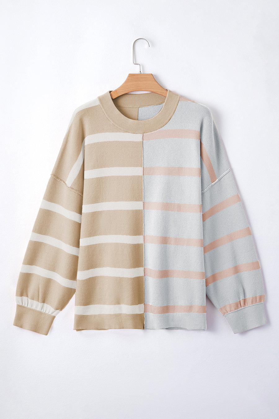 Bella Love Boutique California LLC Sweaters & Cardigans/Sweaters Khaki Stripe Colorblock Oversized Sweater