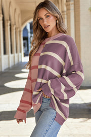 Bella Love Boutique California LLC Sweaters & Cardigans/Sweaters Khaki Stripe Colorblock Oversized Sweater