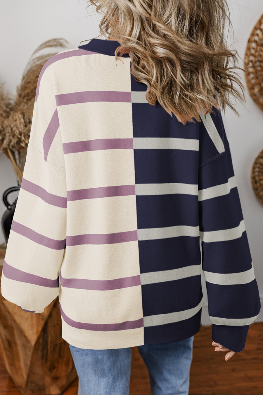 Bella Love Boutique California LLC Sweaters & Cardigans/Sweaters Khaki Stripe Colorblock Oversized Sweater