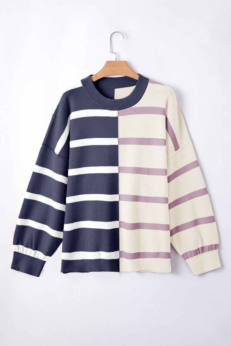 Bella Love Boutique California LLC Sweaters & Cardigans/Sweaters Khaki Stripe Colorblock Oversized Sweater