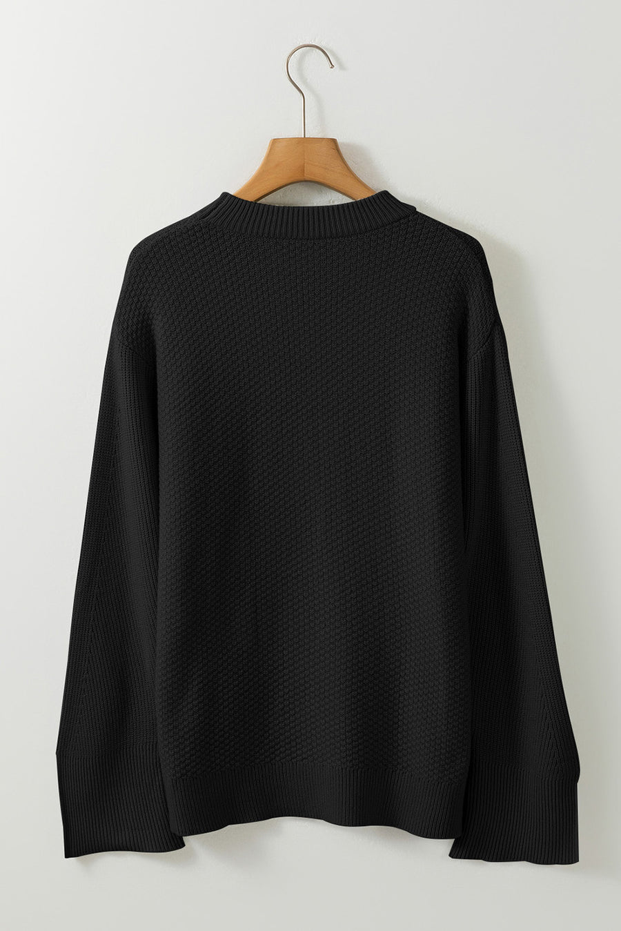 Bella Love Boutique California LLC Sweaters & Cardigans/Sweaters Madelyn Black Solid Textured Knit Split Cuff Drop Shoulder Loose Sweater