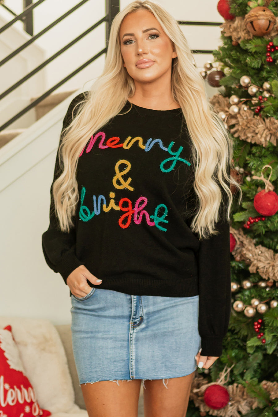 Bella Love Boutique California LLC Sweaters & Cardigans/Sweaters Merry & Bright Tinsel Graphic Sweater