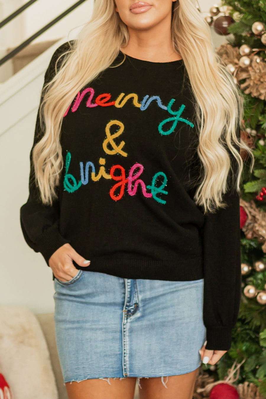 Bella Love Boutique California LLC Sweaters & Cardigans/Sweaters Merry & Bright Tinsel Graphic Sweater