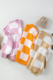 Bella Love Boutique California LLC Sweaters & Cardigans/Sweaters Orange Checkered Bishop Sleeve Sweater