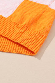 Bella Love Boutique California LLC Sweaters & Cardigans/Sweaters Orange Checkered Bishop Sleeve Sweater