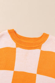 Bella Love Boutique California LLC Sweaters & Cardigans/Sweaters Orange Checkered Bishop Sleeve Sweater