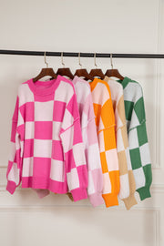 Bella Love Boutique California LLC Sweaters & Cardigans/Sweaters Orange Checkered Bishop Sleeve Sweater